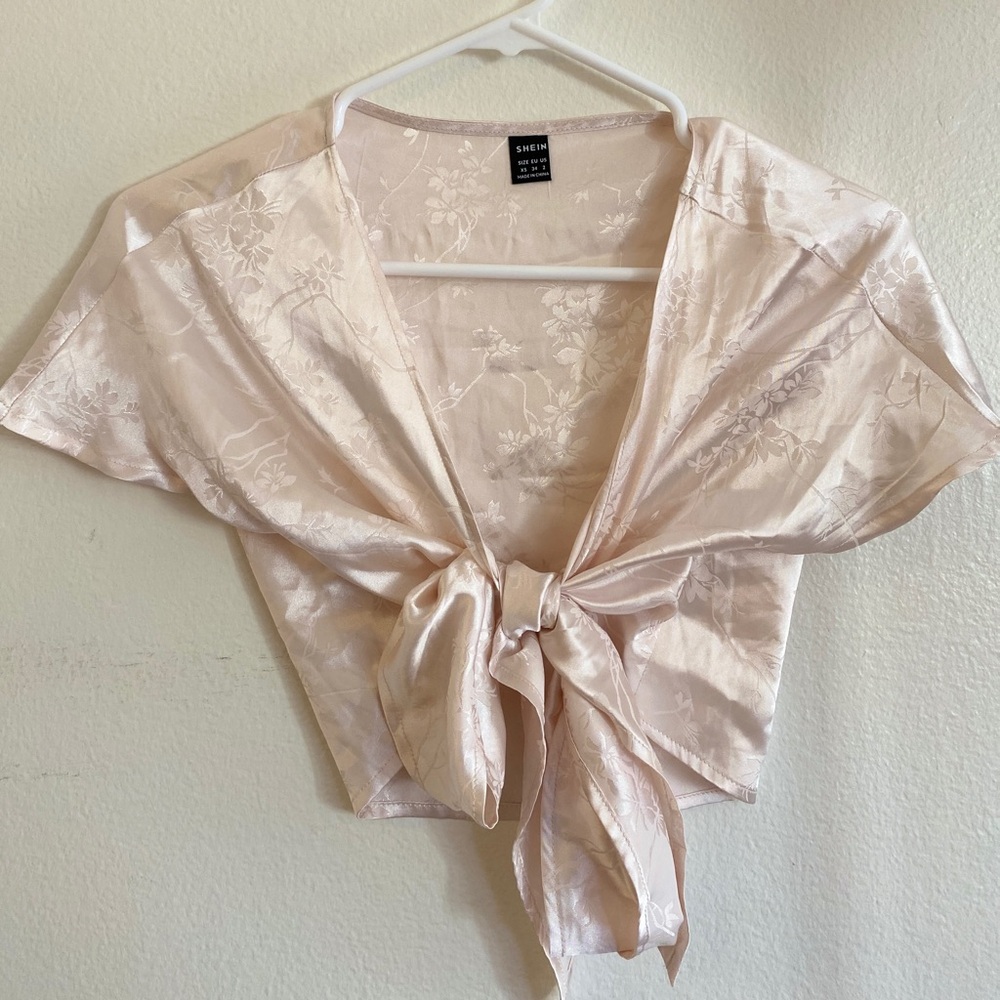 Satin Front Tie Knot Shirt